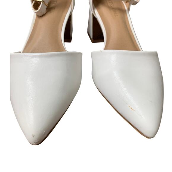 BTEX Coll Womens 7 White Closed Pointed Toe 2.25" Chunky Heel Ankle Strap Shoes - Picture 2 of 8